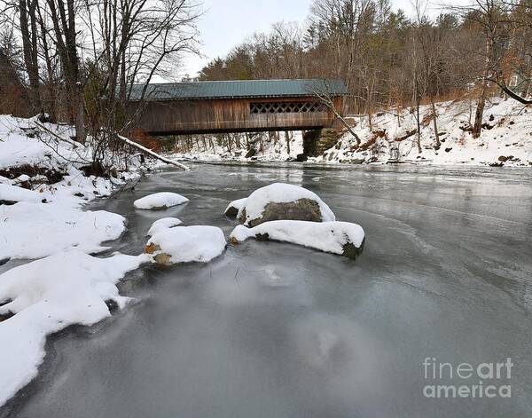 Snow Art Print featuring the photograph Snow and Ice Under the Bridge by Steve Brown