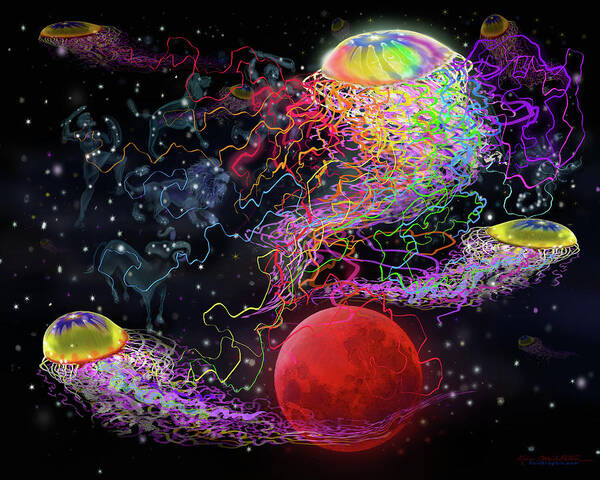 Space Art Print featuring the digital art Cosmic Connections by Kevin Middleton