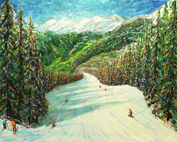 Ski Art Print featuring the painting Spring Skiing at Verbier by Pete Caswell