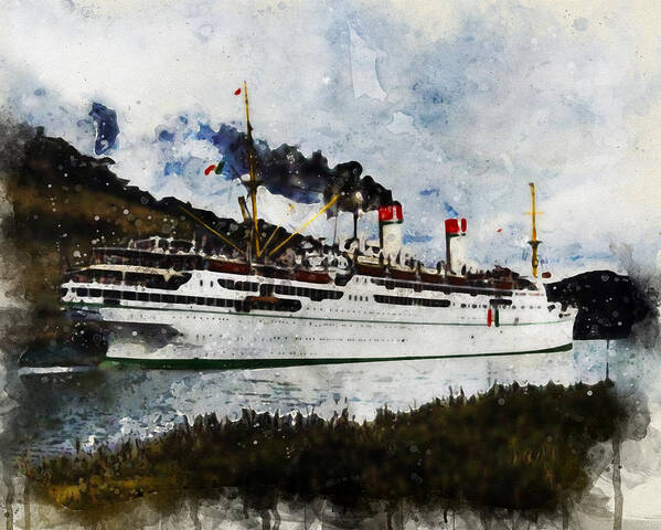 Steamer Art Print featuring the digital art S.S. Conte Biancamano by Geir Rosset