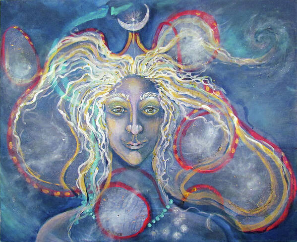 Star Woman. Star Art Print featuring the painting Star Woman The Lady Star Moon by Feather Redfox