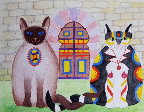 Cat Art Print featuring the painting Starting on a Magical Journey Together by Vera Smith