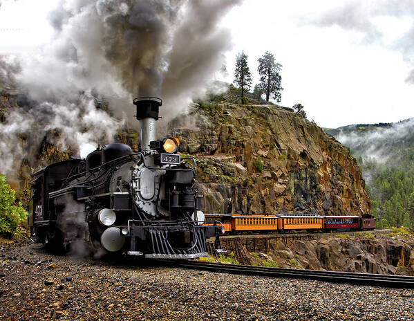 Steam Engine Art Print featuring the photograph Steam Engine Around a Bend by Bob Falcone