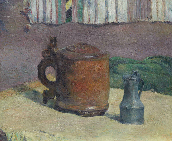 19th Century Painters Art Print featuring the painting Still Life - Wood Tankard and Metal Pitcher by Paul Gauguin