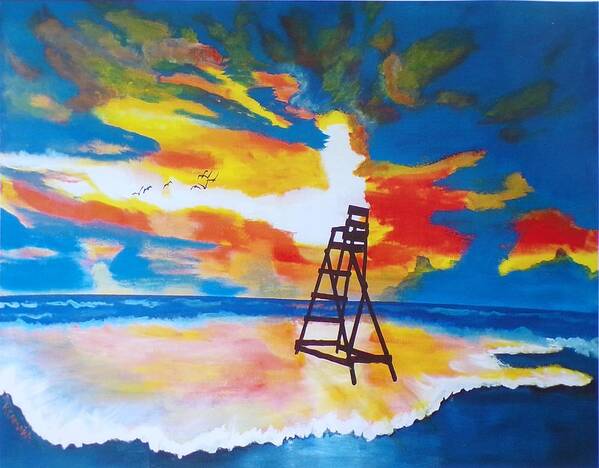Seascape Art Print featuring the painting Sunrise Before the Storm by Kathie Camara