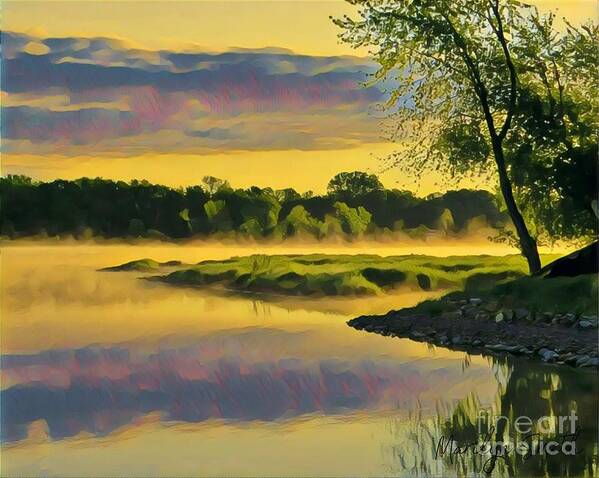 Sun Rise Art Print featuring the painting Sunrise on the Water by Marilyn Smith