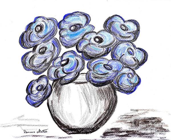 Blue Poppies Art Print featuring the painting Sweet Blue Poppies by Ramona Matei