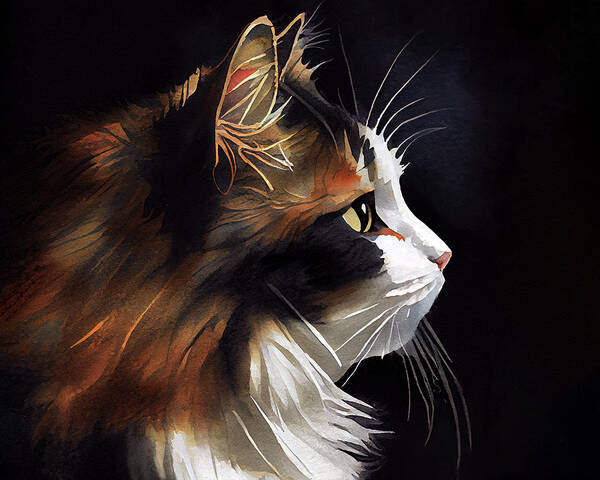 Calico Cat Art Print featuring the digital art Sweet Calico Cat In Profile by Mark Tisdale