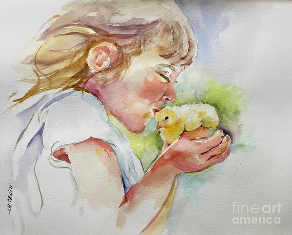 Little Girl Art Print featuring the painting Sweet Love by Mafalda Cento