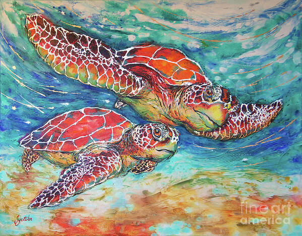  Art Print featuring the painting Splendid Sea Turtles by Jyotika Shroff