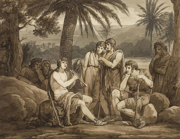 19th Century Artists Art Print featuring the drawing Telemachus Plays and Sings to the Shepherds in Egypt by Bartolomeo Pinelli