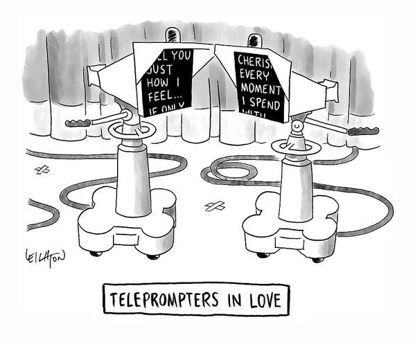 Captionless Art Print featuring the drawing Teleprompters In Love by Robert Leighton