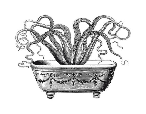 Octopus Art Print featuring the digital art Tentacles in the Tub by Eclectic at Heart