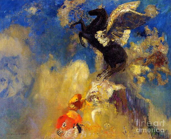 The Black Pegasus Art Print featuring the painting The Black Pegasus by Odilon Redon