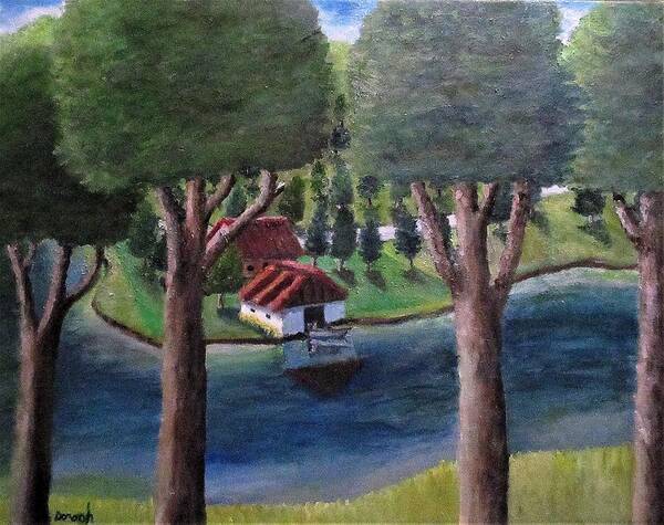 Landscape Art Print featuring the painting The Boat House by Gregory Dorosh