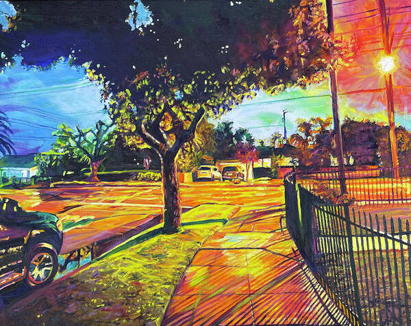 Neighborhood Art Print featuring the painting The Corner by Bonnie Lambert