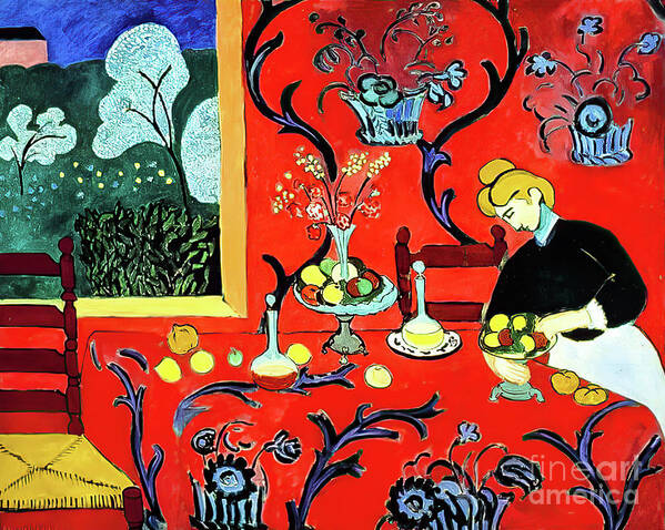 Dessert Harmony In Red Art Print featuring the painting The Dessert Harmony in Red by Henri Matisse 1908 by Henri Matisse