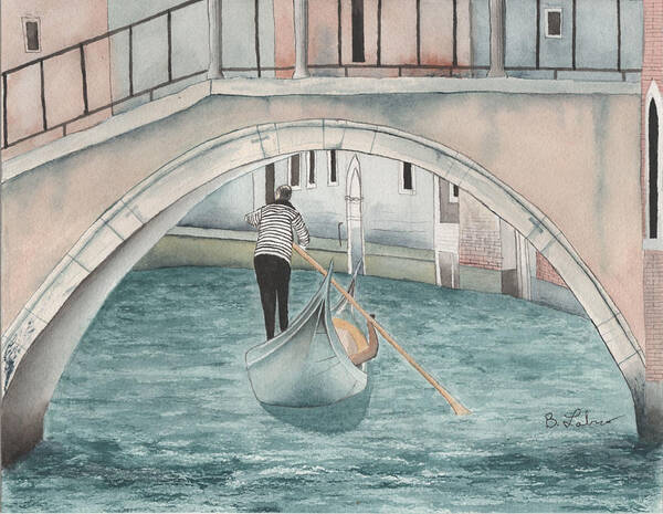 Watercolors Art Print featuring the painting The Gondolier by Bob Labno