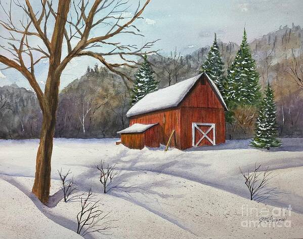 Barn Art Print featuring the painting The Little Red Barn by Joseph Burger