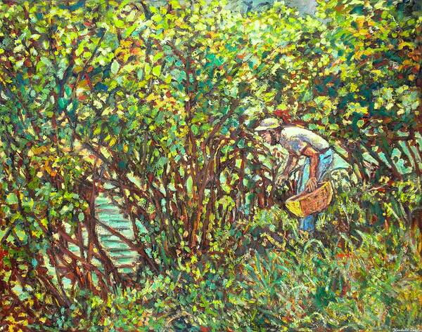 Landscape Art Print featuring the painting The Mushroom Picker by Kendall Kessler