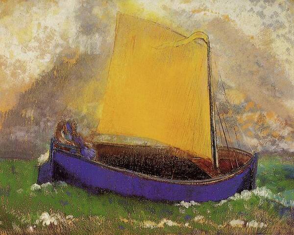 The Mysterious Boat Art Print featuring the painting The Mysterious Boat by Odilon Redon