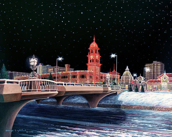 Cityscape Art Print featuring the painting The Plaza at Christmas by George Lightfoot
