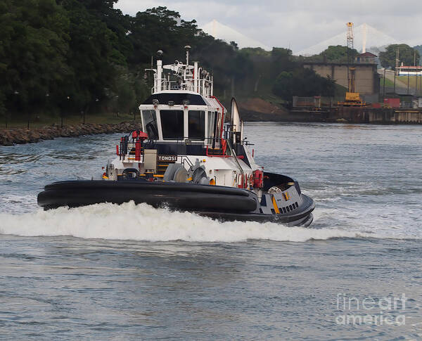 Tugboat Art Print featuring the photograph Tugboat on the Panama Canal by L Bosco