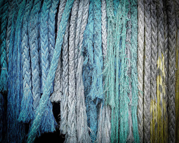Tugboat Ropes Strong Yellow Blue Gray Light Blue Art Print featuring the photograph Tugboat Ropes by David Morehead