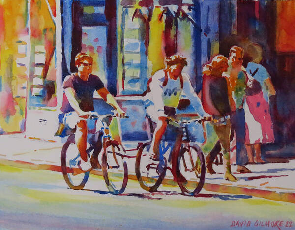 Oxford Art Print featuring the painting Two Go Cycling-G.Berry #89 by David Gilmore