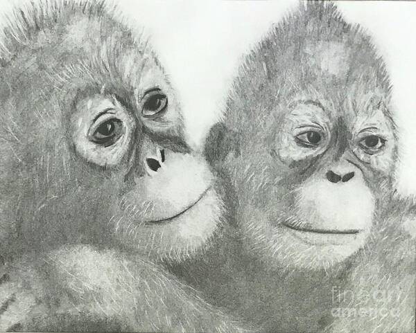 Original Art Work Art Print featuring the drawing Two Monkeys by Theresa Honeycheck