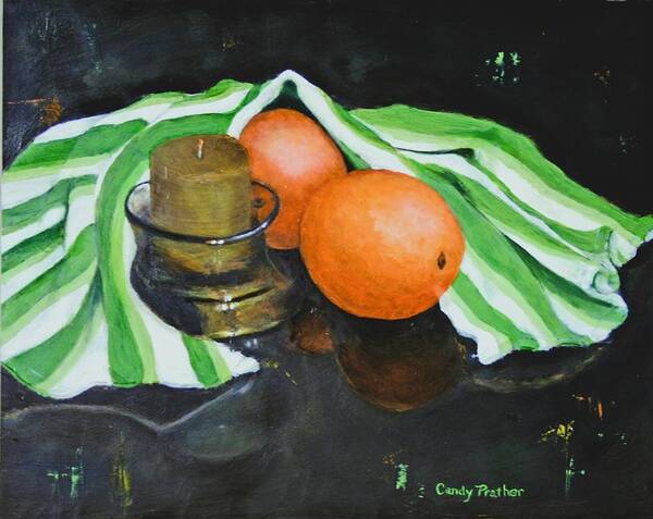Orange Art Print featuring the painting Two Oranges Under Cover by Candace Antonelli