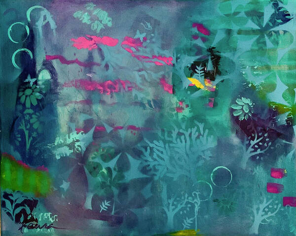 Blue Art Print featuring the painting Under The Sea by Laura Jaffe