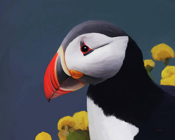 Puffin Art Print featuring the painting Unique by Jordan Blackstone