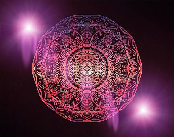 Mandala Art Print featuring the digital art Universe Dancing Mandala by Angie Tirado