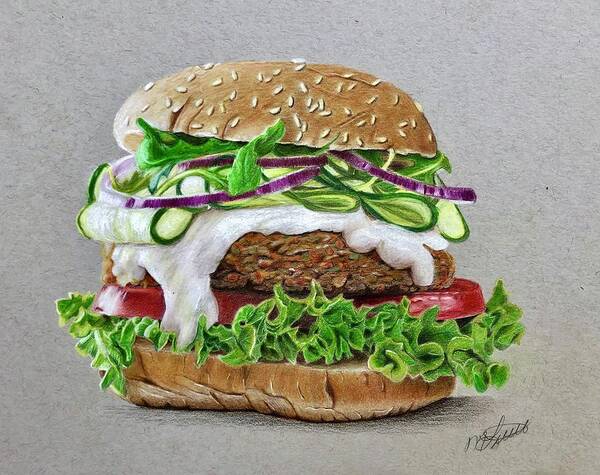 Vegan Art Print featuring the drawing Vegan Burger by Marlene Little