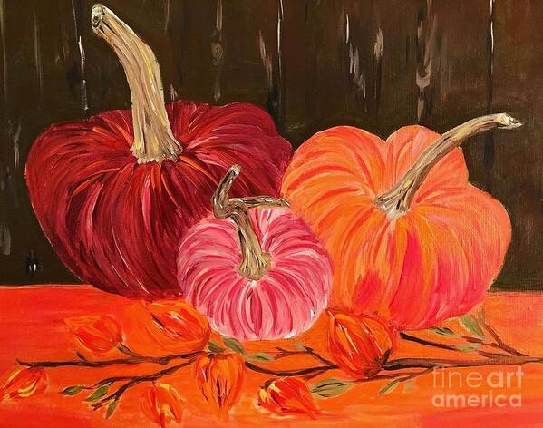  Art Print featuring the painting Velvet Pumpkins by Debora Sanders