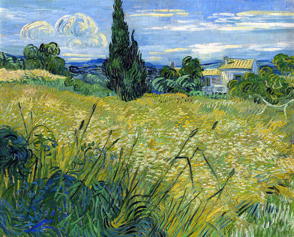 Vincent Art Print featuring the painting Vincent van Gogh's Green Wheat Field with Cypress - Circa 1889 by Vincent Van Gogh