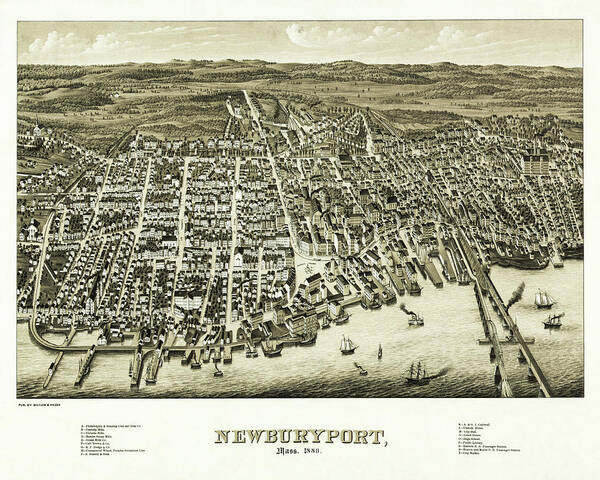 Newburyport Art Print featuring the photograph Vintage Map Newburyport Massachusetts 1880 by Carol Japp