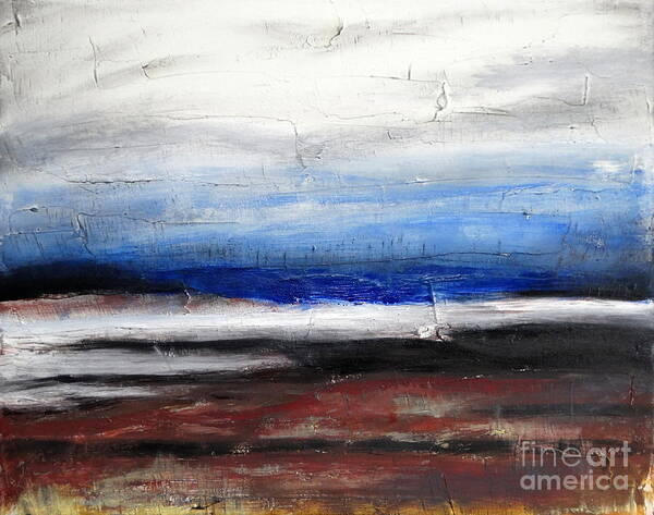 Abstract Art Landscape Sky Cloud Water Sea Shore Land Beach Island Blue White Brown Black Yellow Expression Feeling Texture Art Print featuring the painting Waterside by Ida Eriksen