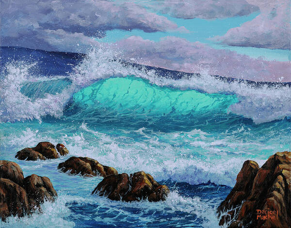 Seascape Art Print featuring the painting Waves and Rocks by Darice Machel McGuire