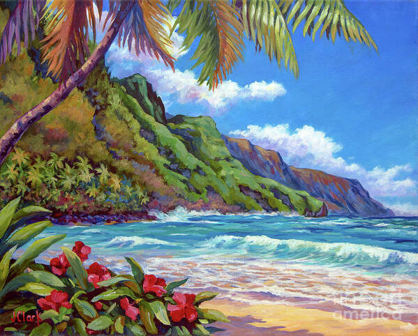Kauai Art Print featuring the painting Waves on Na Pali Shore by John Clark