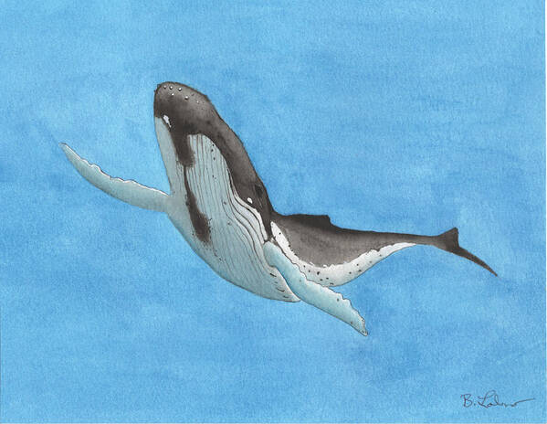 Whale In Blue Art Print featuring the painting Whale in Blue by Bob Labno