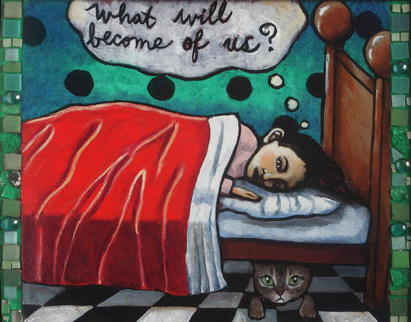 Bed Art Print featuring the painting What Will Become of Us? by Pauline Lim