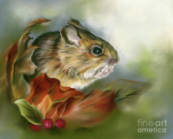 Animal Art Print featuring the painting Wood Mouse with Autumn Leaves by MM Anderson