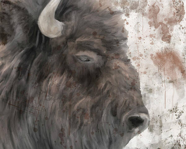 Abstract Art Print featuring the digital art Yellowstone Buffalo by Ramona Murdock