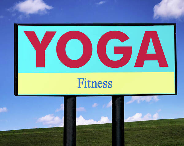 Yoga Art Print featuring the photograph Yoga Fitness Sign with Sky Background by Phil Cardamone