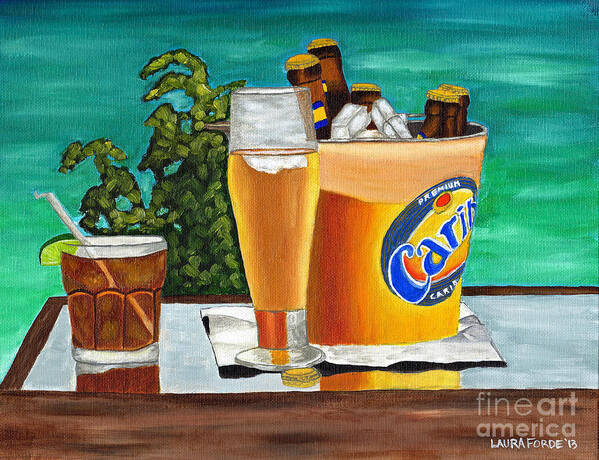 Caribbean Beer Art Print featuring the painting Caribbean Beer by Laura Forde