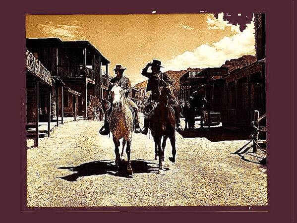 Film Homage Mark Slade Cameron Mitchell Riding Horses The High Chaparral Old Tucson Arizona Art Print featuring the photograph Film Homage Mark Slade Cameron Mitchell Riding Horses The High Chaparral Old Tucson AZ c.1967-2013 by David Lee Guss