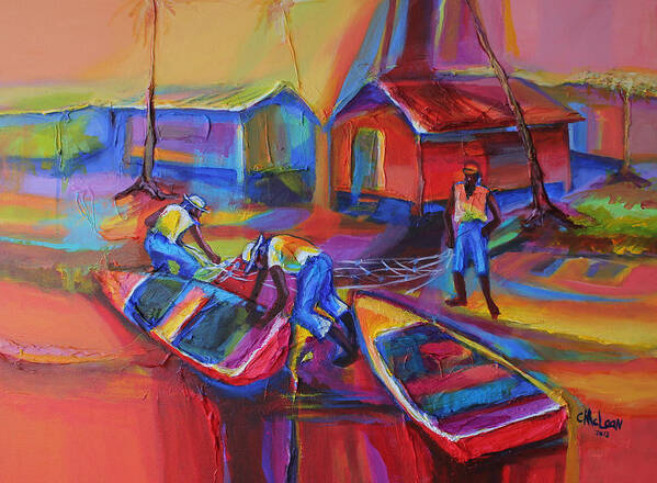 Abstract Art Print featuring the painting Fishing Village by Cynthia McLean