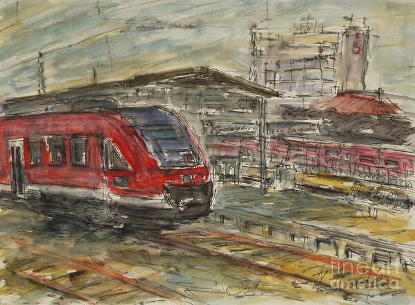 Watercolor Art Print featuring the painting Fuerth railroad station #1 by Almo M
